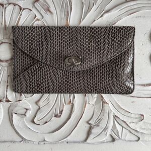 Sorial Rubina Coco snakeskin embossed leather slim clutch in a gray tan color